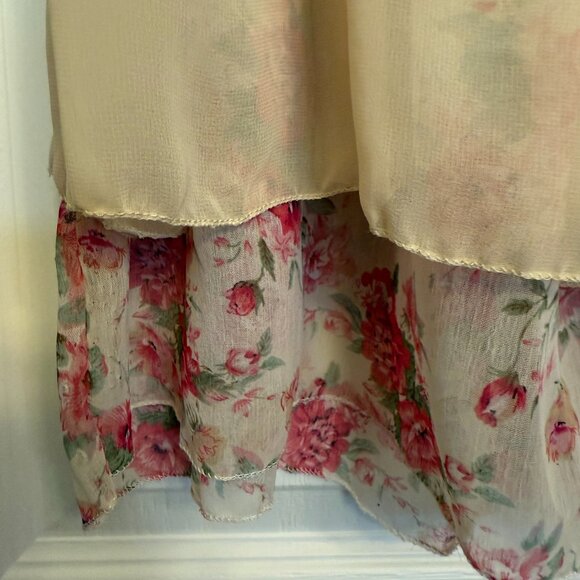 Beige Sleeveless Dress with Floral Designs - Picture 2 of 5